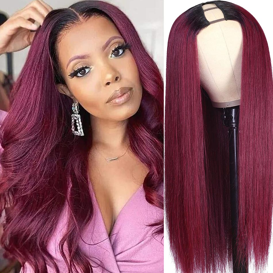 Elfin Hair Burgundy 1B 99J U Part Wig Glueless Wig 200 250